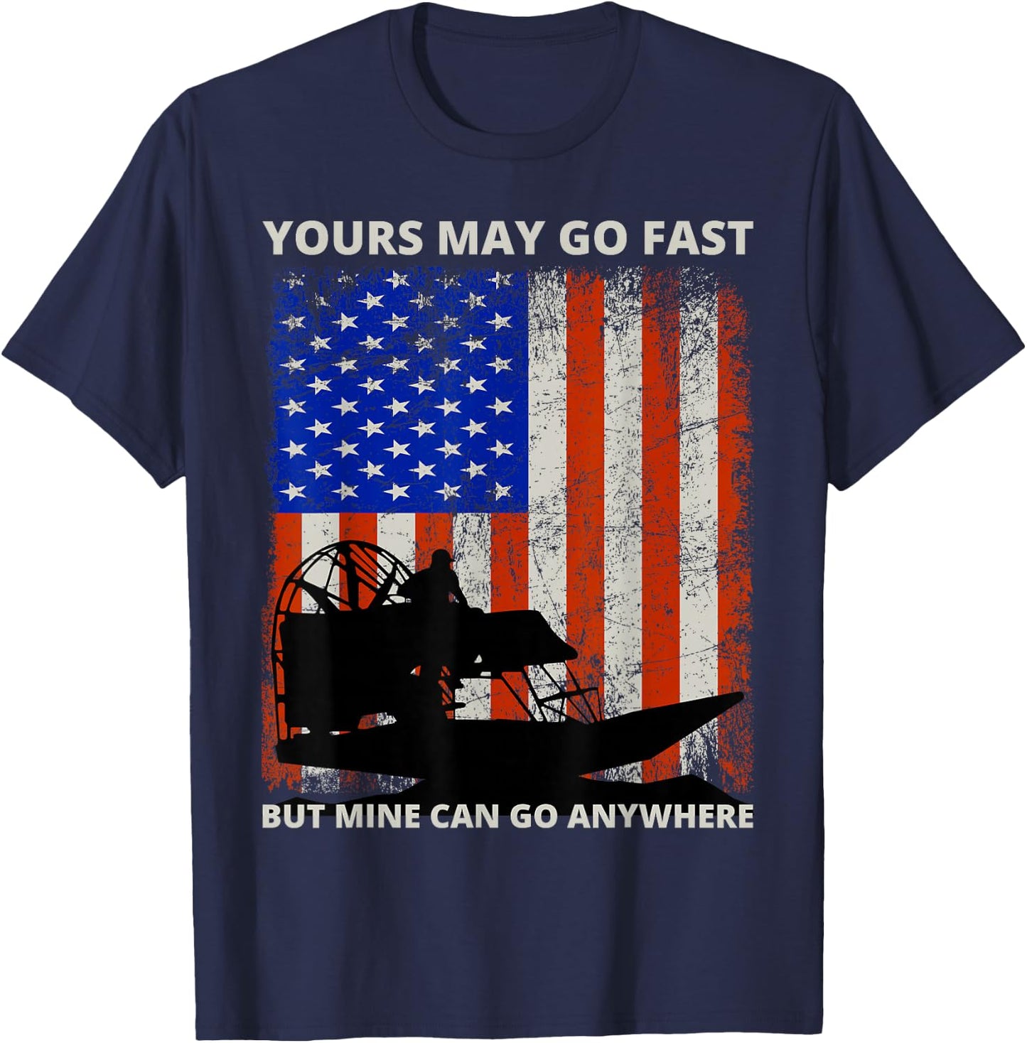 American Flag USA Airboat Fanboat Airboating Swamp boat T-Shirt - T-Shirt | Navy