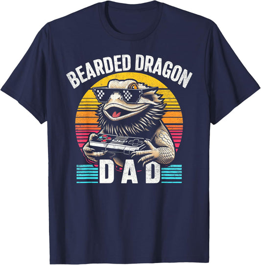 Bearded Dragon Dad Vintage Video Game Lizard Reptile Lover T-Shirt - T-Shirt | Navy
