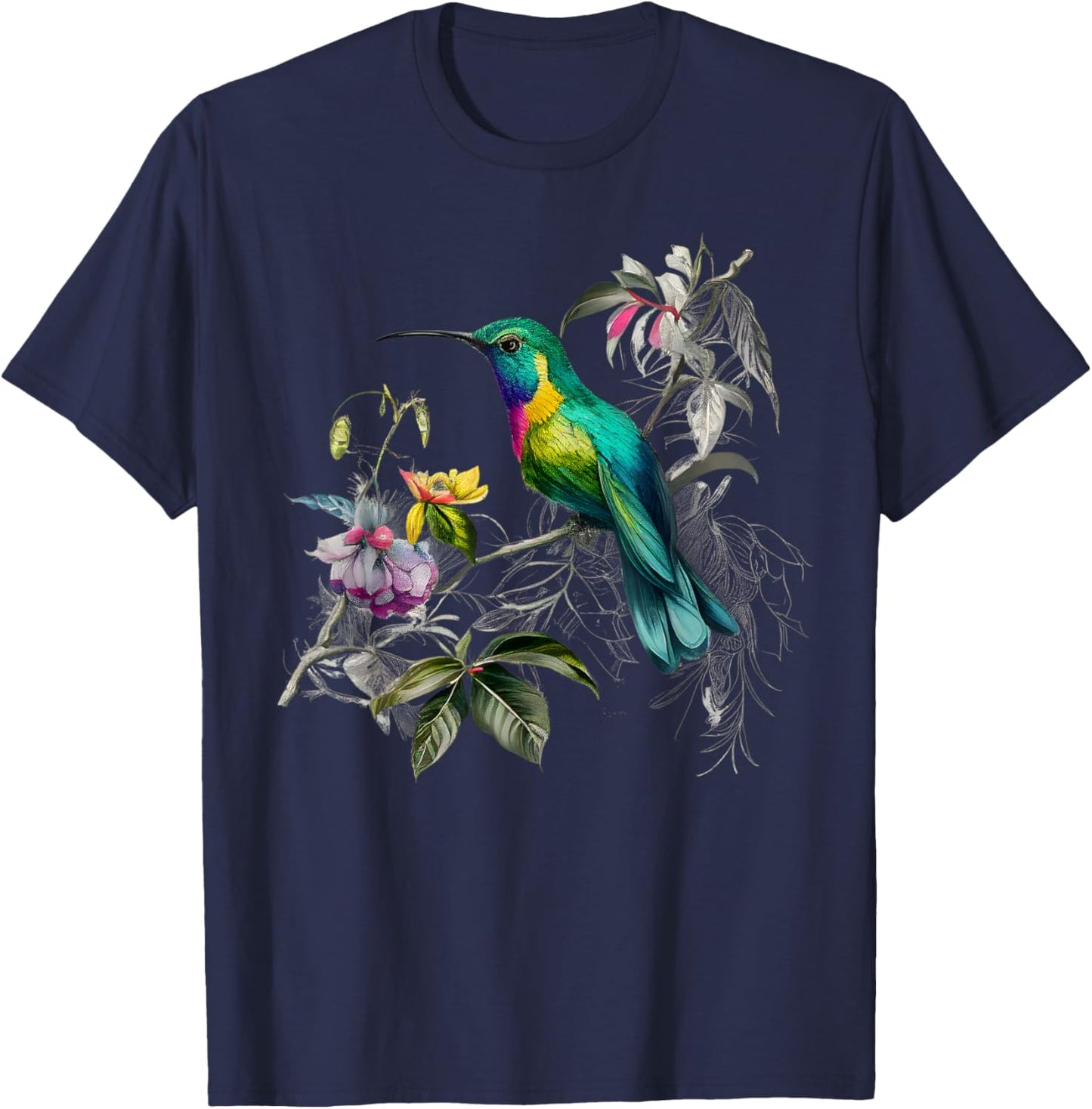 Vintage Hummingbird Illustration Women Backyard Birders T-Shirt - T-Shirt | Navy
