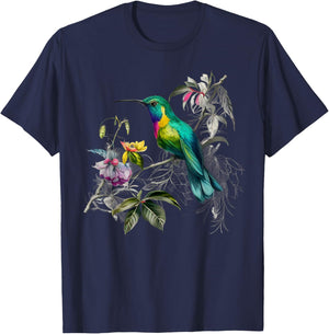 Vintage Hummingbird Illustration Women Backyard Birders T-Shirt - T-Shirt | Navy