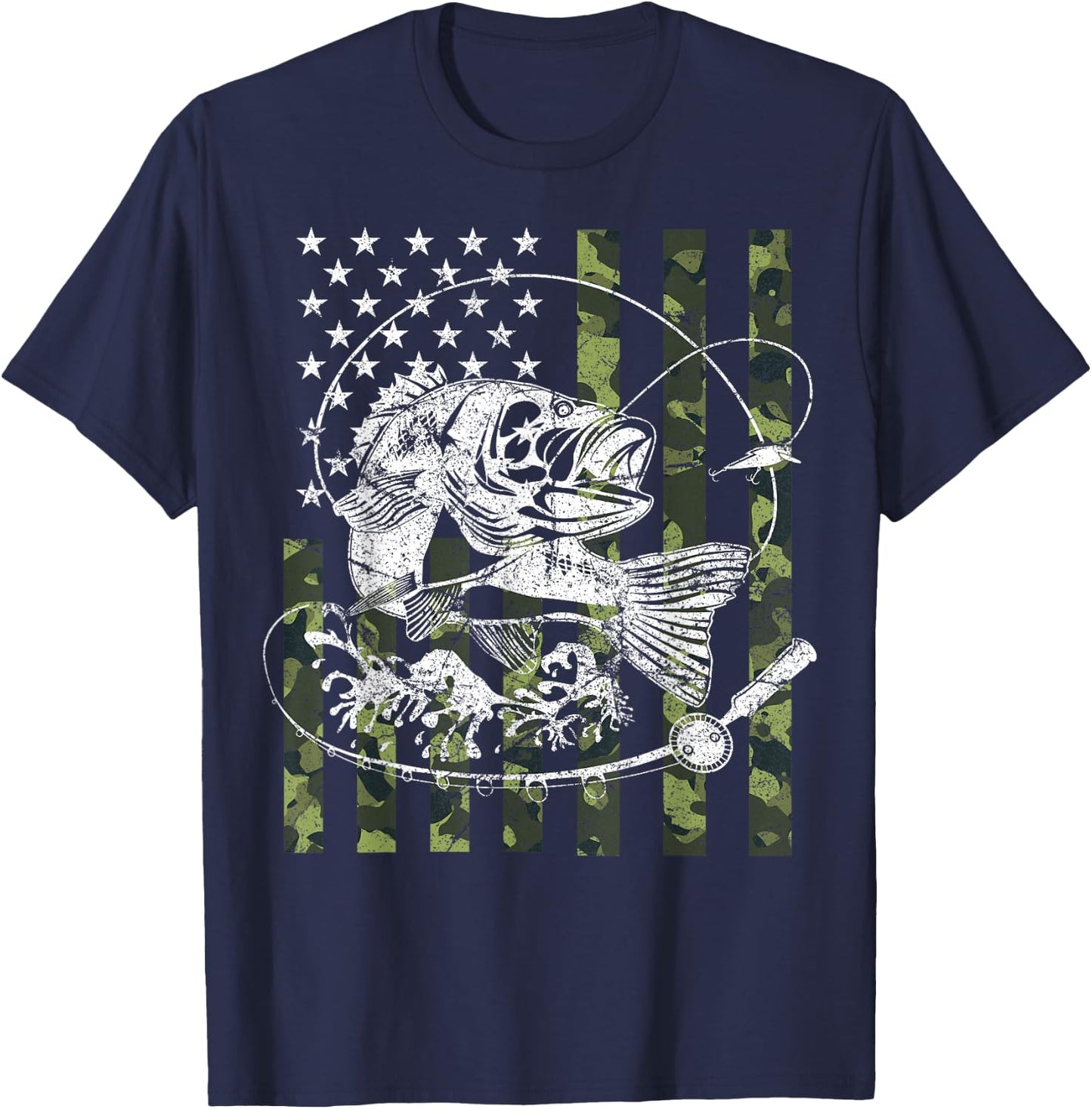 Camouflage American Flag Fishing Gifts Women Boys T-Shirt - T-Shirt | Navy