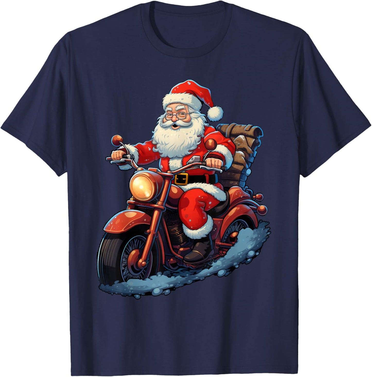 Santa Claus Riding Motorcycle Biking Funny Xmas Party T-Shirt - T-Shirt | Navy