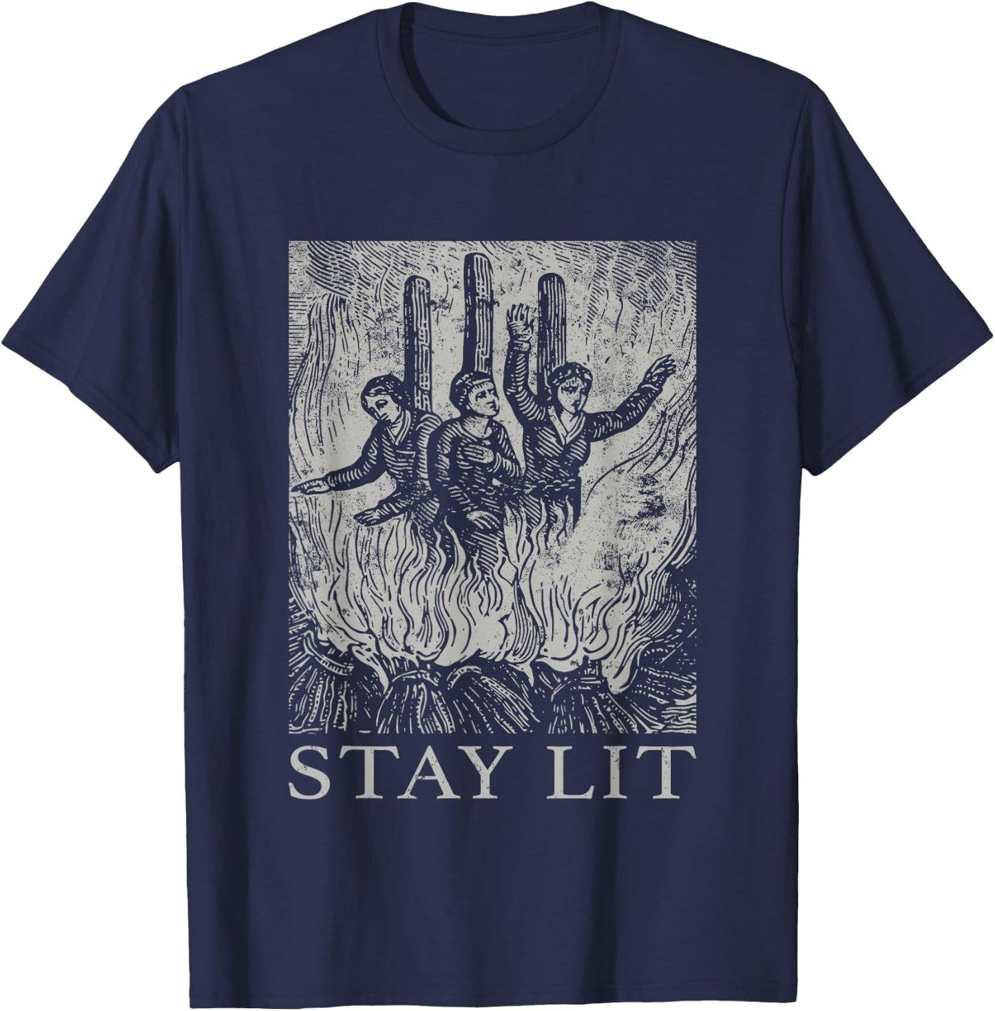 Occult Stay Lit Satan Devil Hell Unholy Antichrist Witch T-Shirt - T-Shirt | Navy
