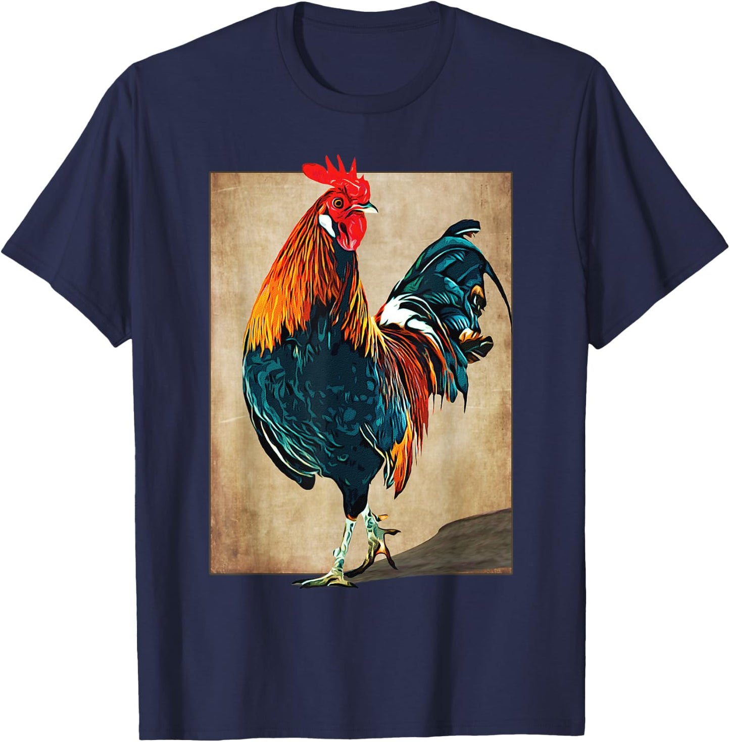 Rooster Male Chickens Awesome Cock Vintage T-Shirt - T-Shirt | Navy