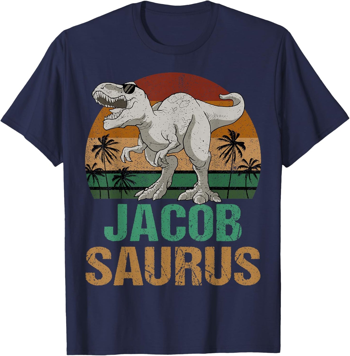 Jacob Saurus Dinosaur T Rex First Name Personalized T-Shirt - T-Shirt | Navy