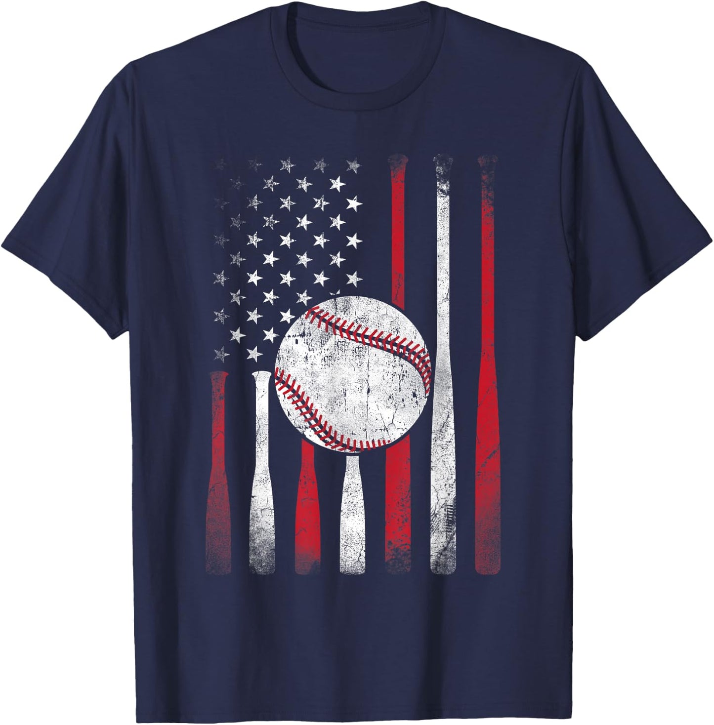 Vintage American Flag Baseball Team Boys Girls Women T-Shirt - T-Shirt | Navy