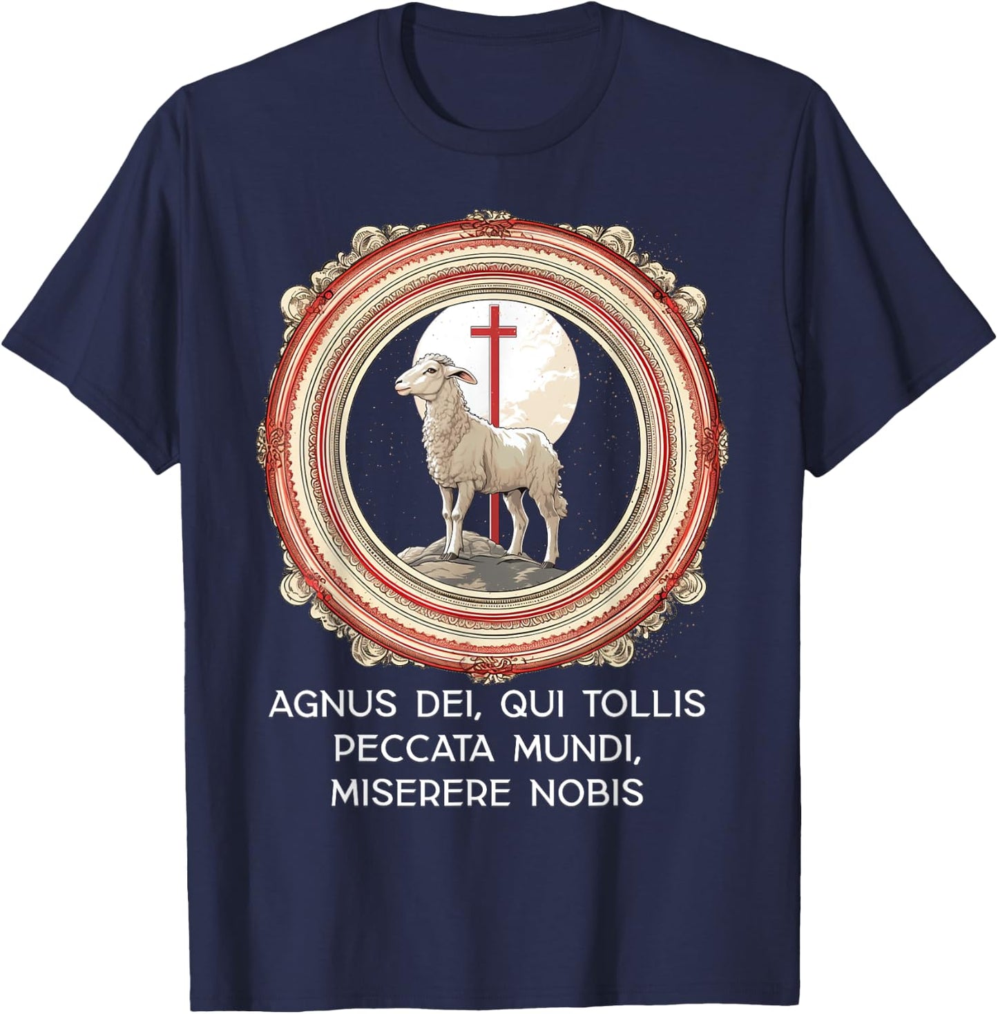 Agnus Dei Sanctus Traditional Latin Mass Catholic T-Shirt - T-Shirt | Navy