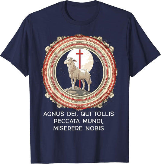 Agnus Dei Sanctus Traditional Latin Mass Catholic T-Shirt - T-Shirt | Navy