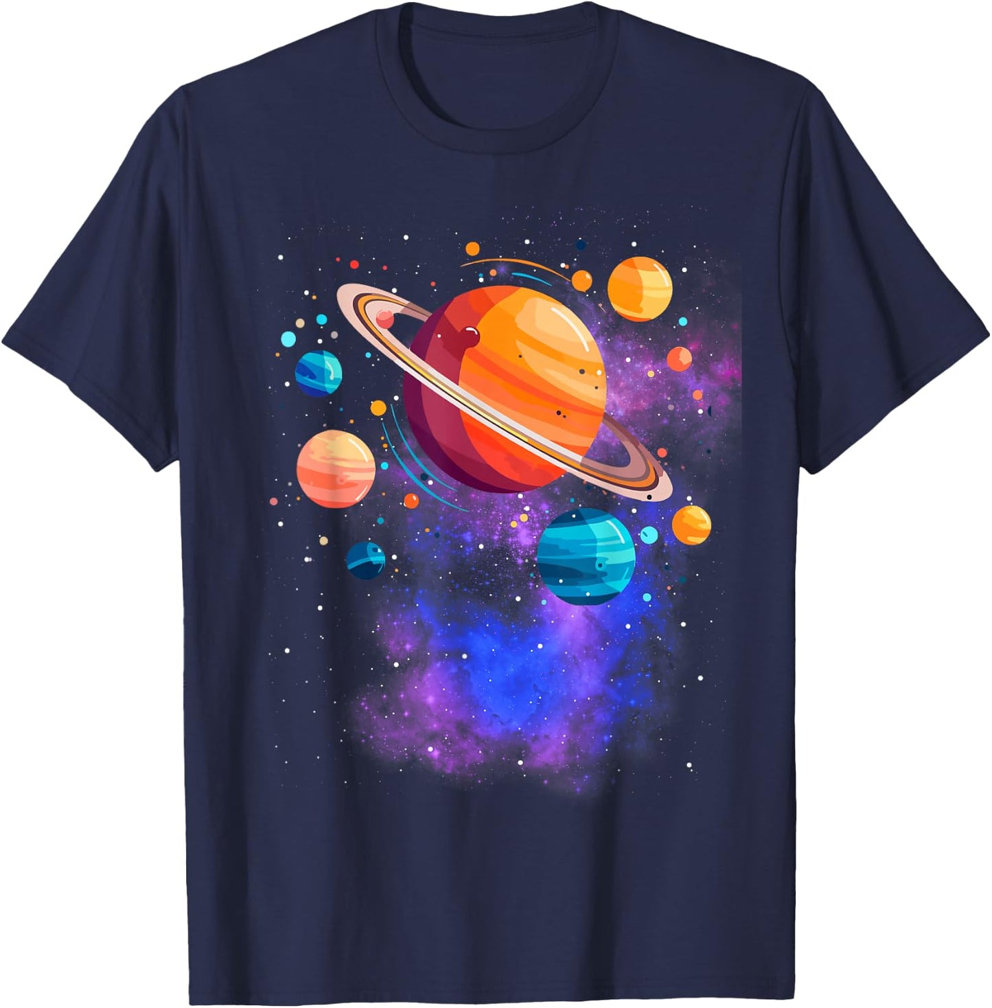 Space Planets Stars Galaxy T-Shirt - T-Shirt | Navy