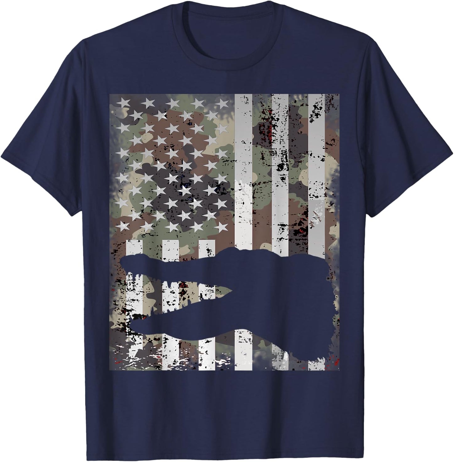 Camo US Flag Alligator Gator Camouflage Hunting Gift T-Shirt - T-Shirt | Navy