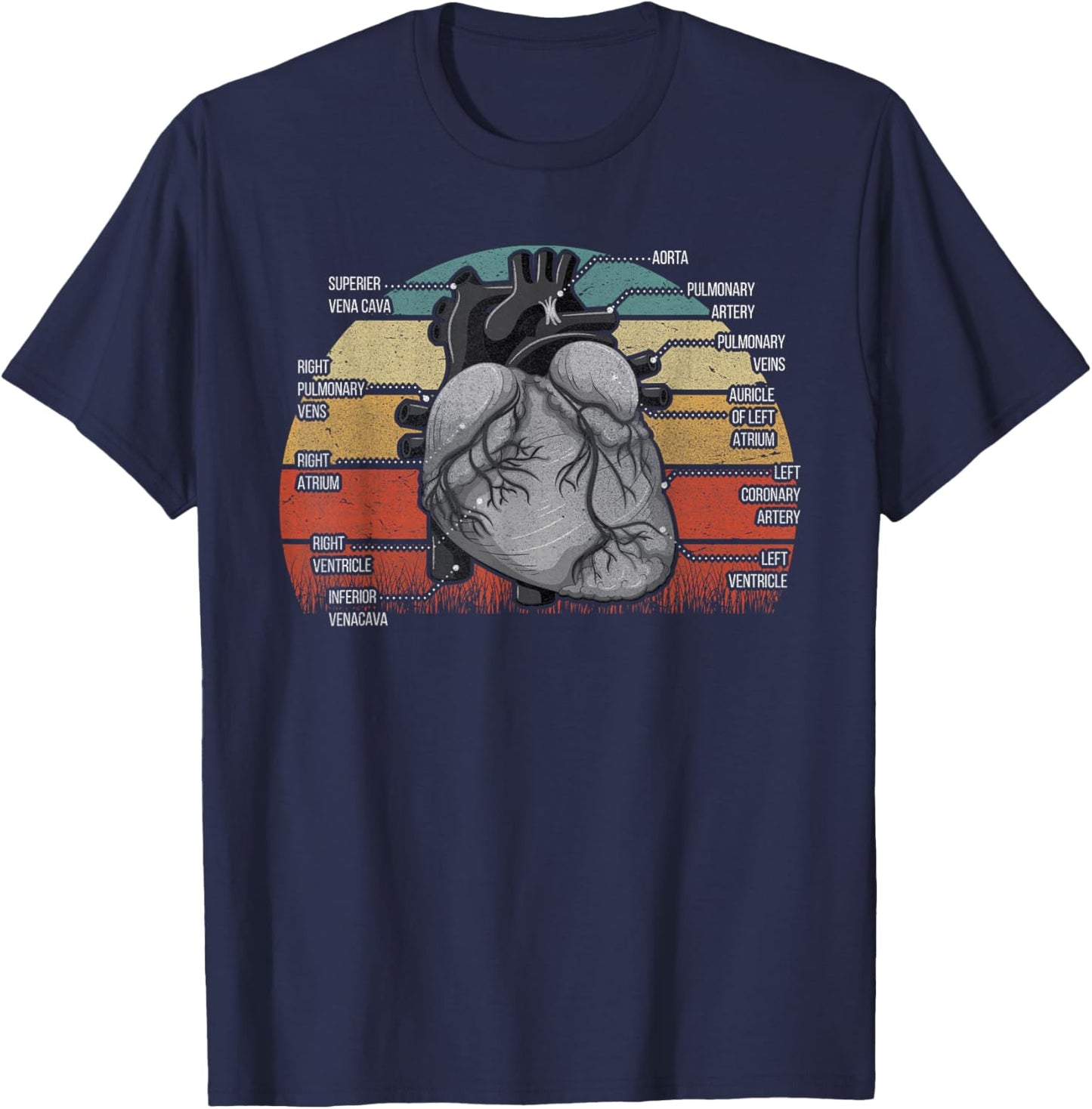 Parts Of Heart Cardiology Men Women Anatomical Cardiac T-Shirt - T-Shirt | Navy
