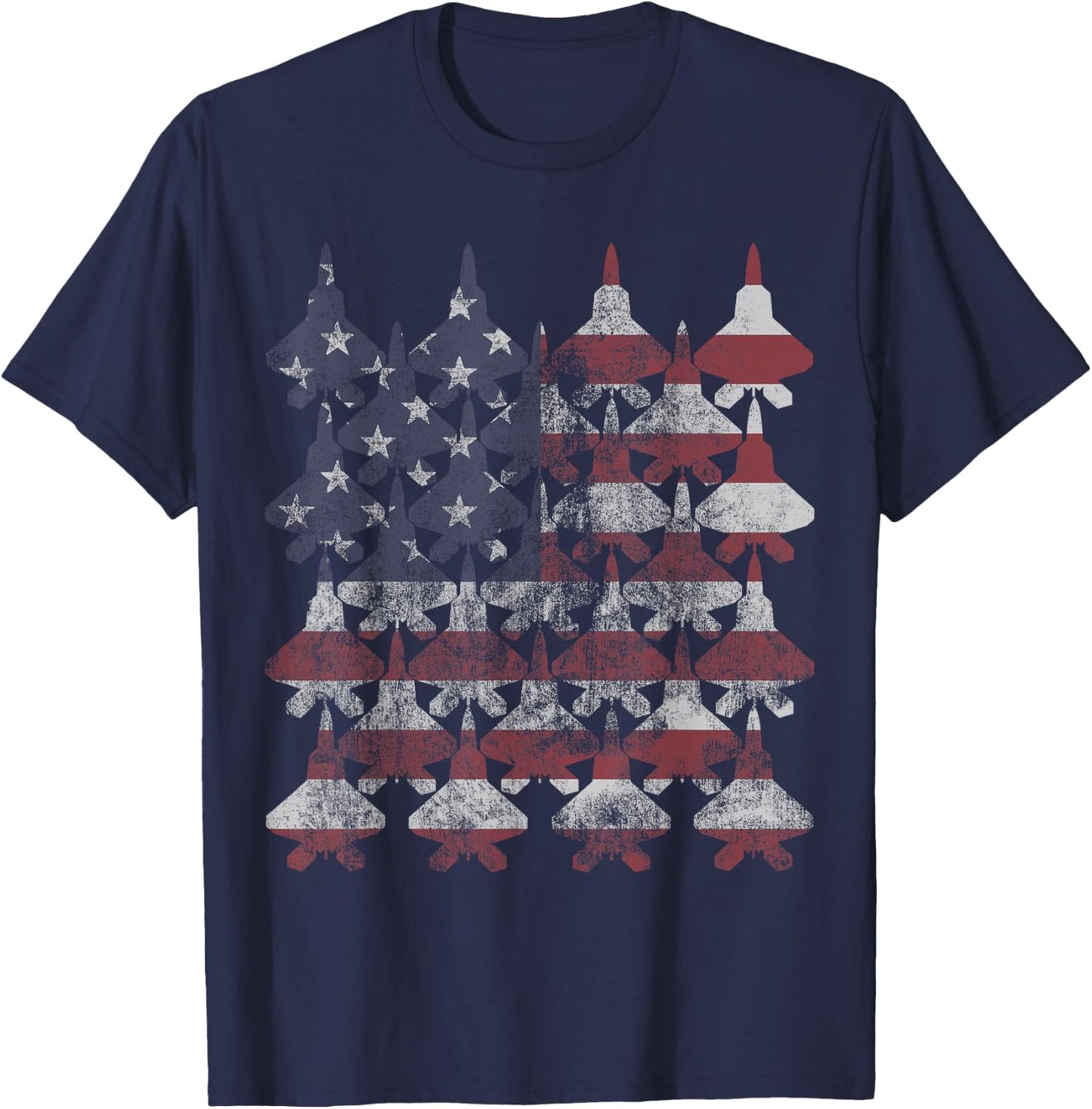 F22 Raptor Patriotic Red White Blue USA Flag Fighter Jets T-Shirt - T-Shirt | Navy