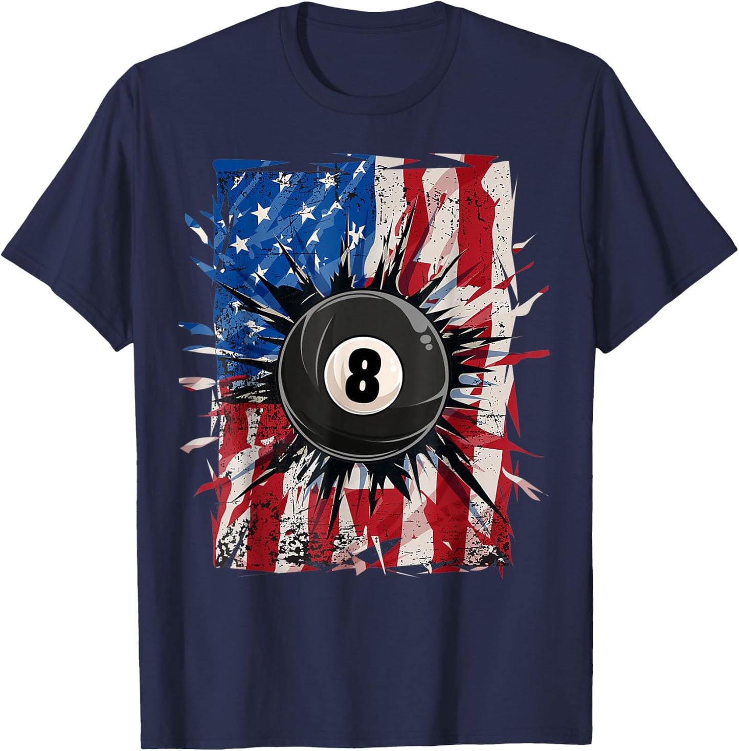 Pool Snooker Billiards Player 8 Ball USA American Flag T-Shirt - T-Shirt | Navy