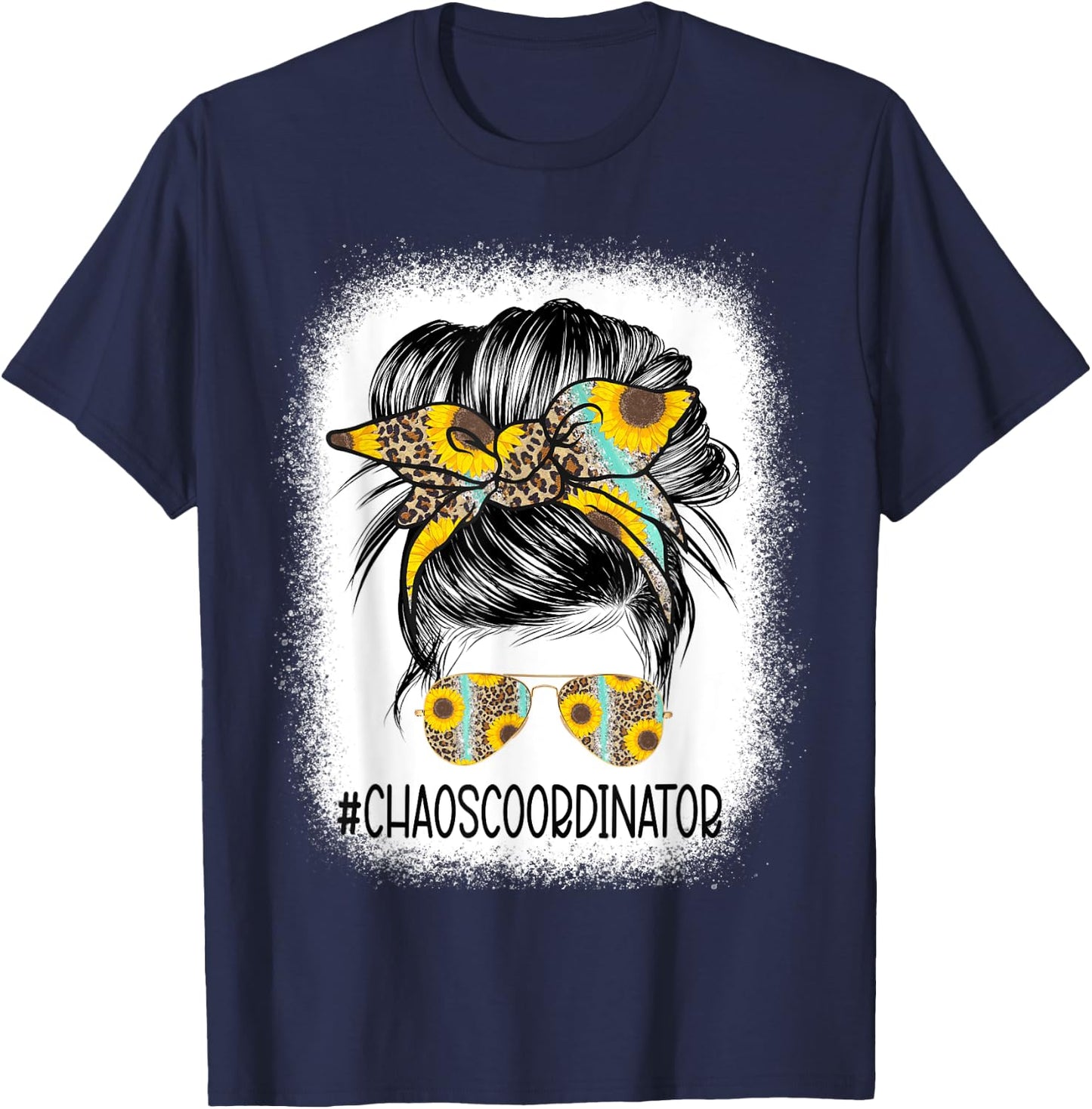 Bleached Chaos Coordinator leopard sunflower Messy Bun T-Shirt - T-Shirt | Navy