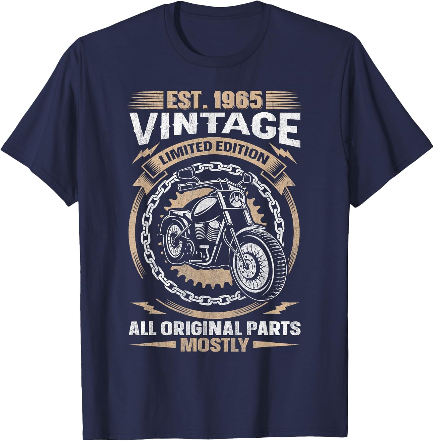 Est 1965 Vintage All Original Parts Motorcycle 59th Birthday T-Shirt - T-Shirt | Navy