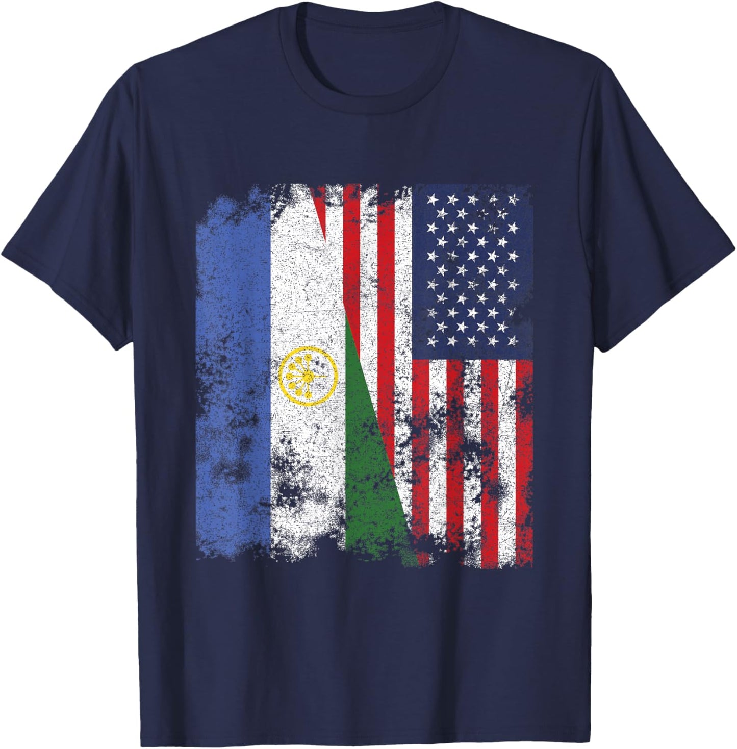 Bashkortostan USA Flag Distressed - Half American Women Kids Men T-Shirt - T-Shirt | Navy
