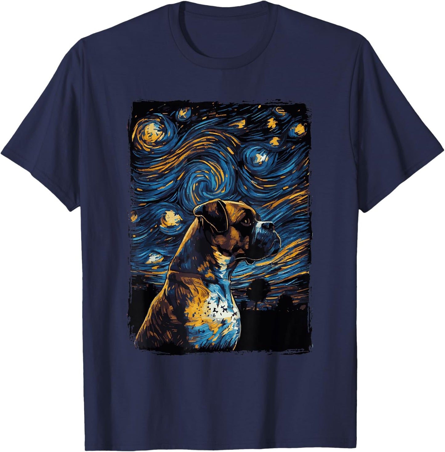 German Boxer Dog Starry Night T-Shirt - T-Shirt | Navy