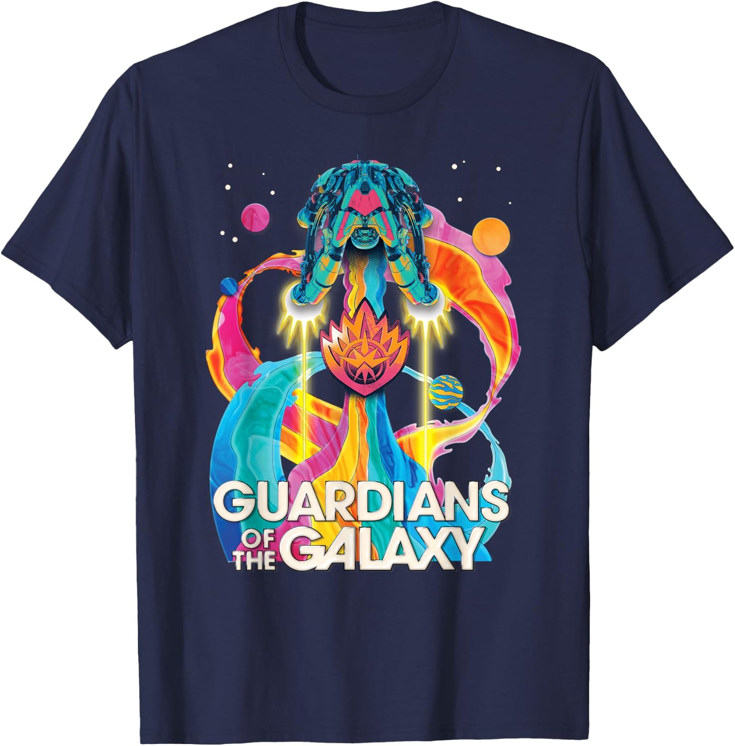 Marvel Guardians of The Galaxy Volume 3 Bowie Space Rainbow T-Shirt - T-Shirt | Navy