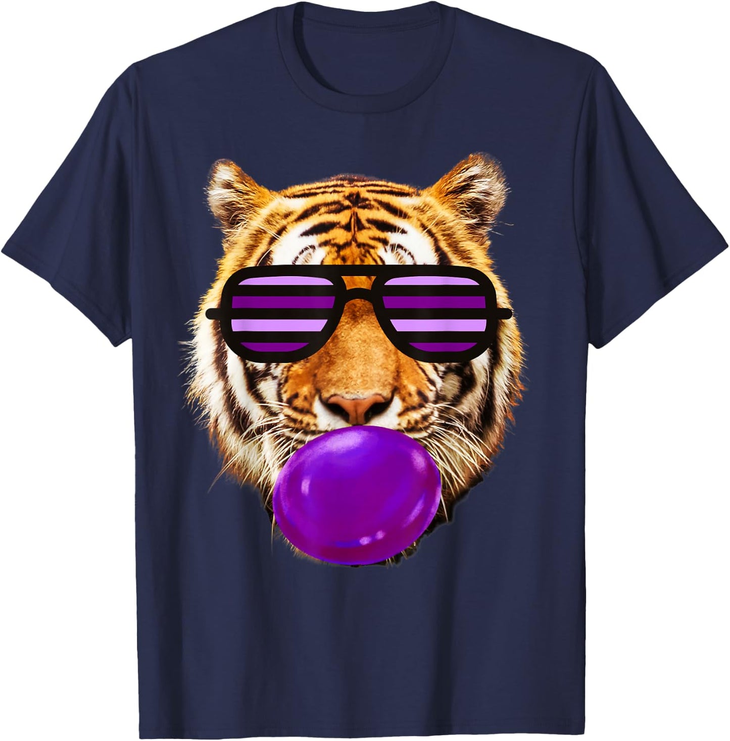 Purple bubble Gum tiger Stripe Cute Tiger face women T-Shirt - T-Shirt | Navy