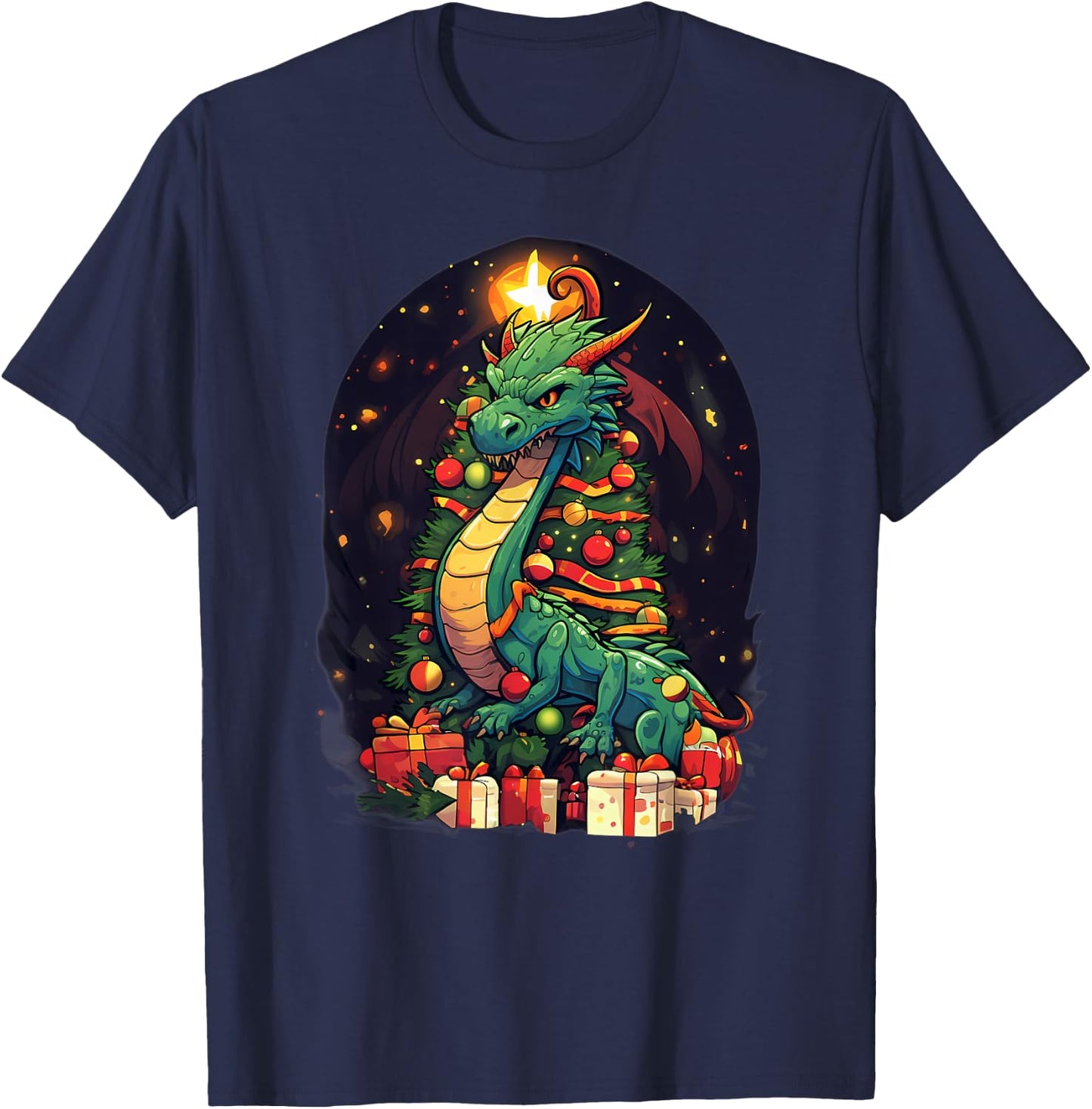 Xmas Dragon Pile Up Christmas Tree T-Shirt - T-Shirt | Navy