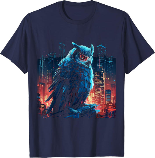 Owl Artwork - Animal Fantasy City Architecture Art Owl T-Shirt - T-Shirt | Navy