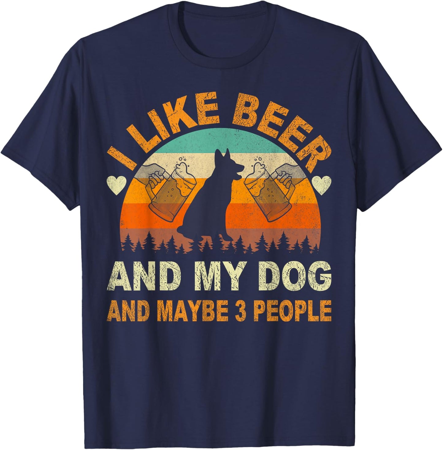 I Like Beer and My Dog And Maybe 3 People Funny Vintage Women T-Shirt - T-Shirt | Navy