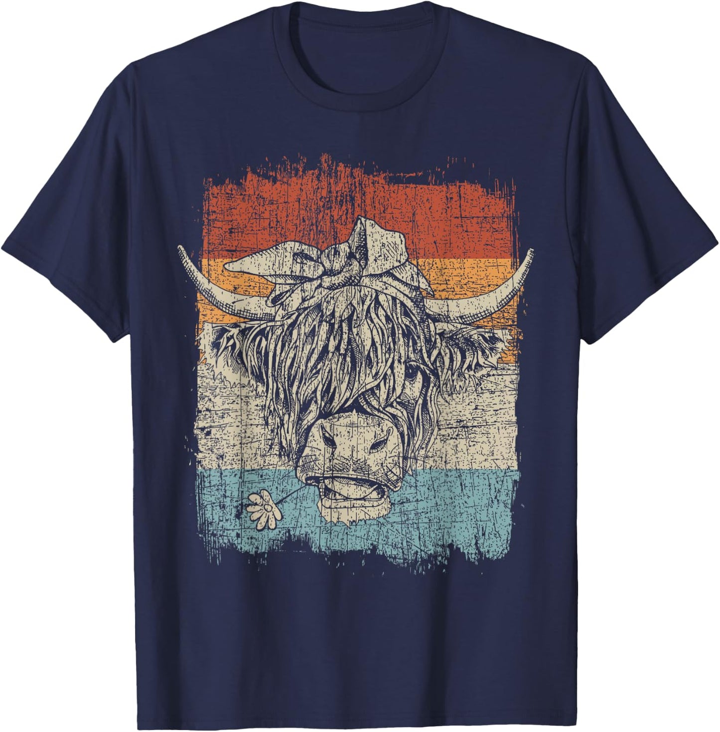 Scottish Highland Cow Cattle Hairy Cow Flowers Woman T-Shirt - T-Shirt | Navy