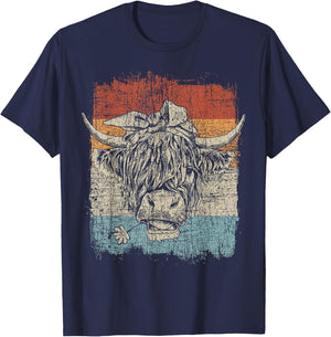 Scottish Highland Cow Cattle Hairy Cow Flowers Woman T-Shirt - T-Shirt | Navy