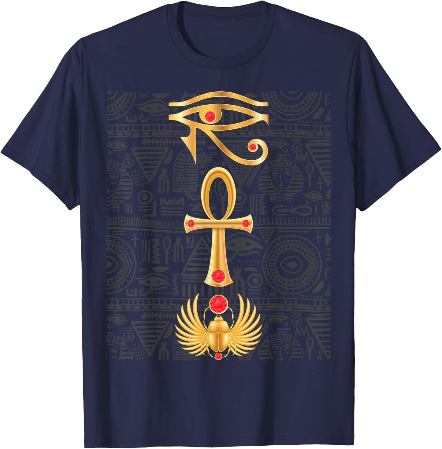 Eye of Horus Cross Ankh Scarab Hieroglyphs Ancient Egypt T-Shirt - T-Shirt | Navy