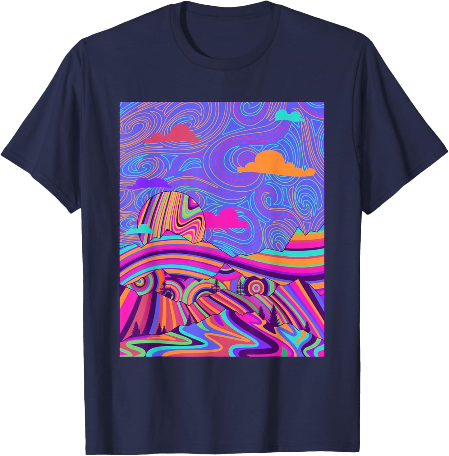Psychedelic Trippy Mountain Funny Hippie Nature Lover Outfit T-Shirt - T-Shirt | Navy
