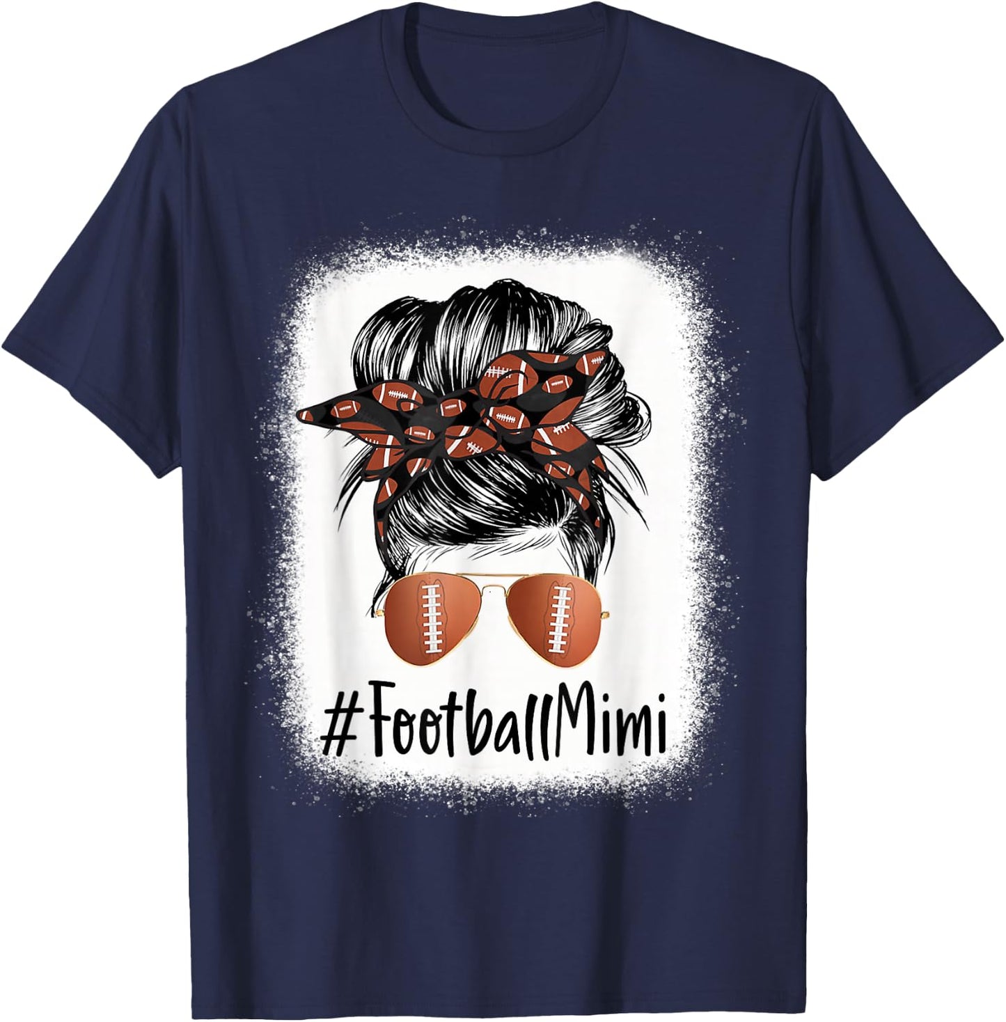 Bleached Football Mimi Life Messy Bun Mother's Day T-Shirt - T-Shirt | Navy
