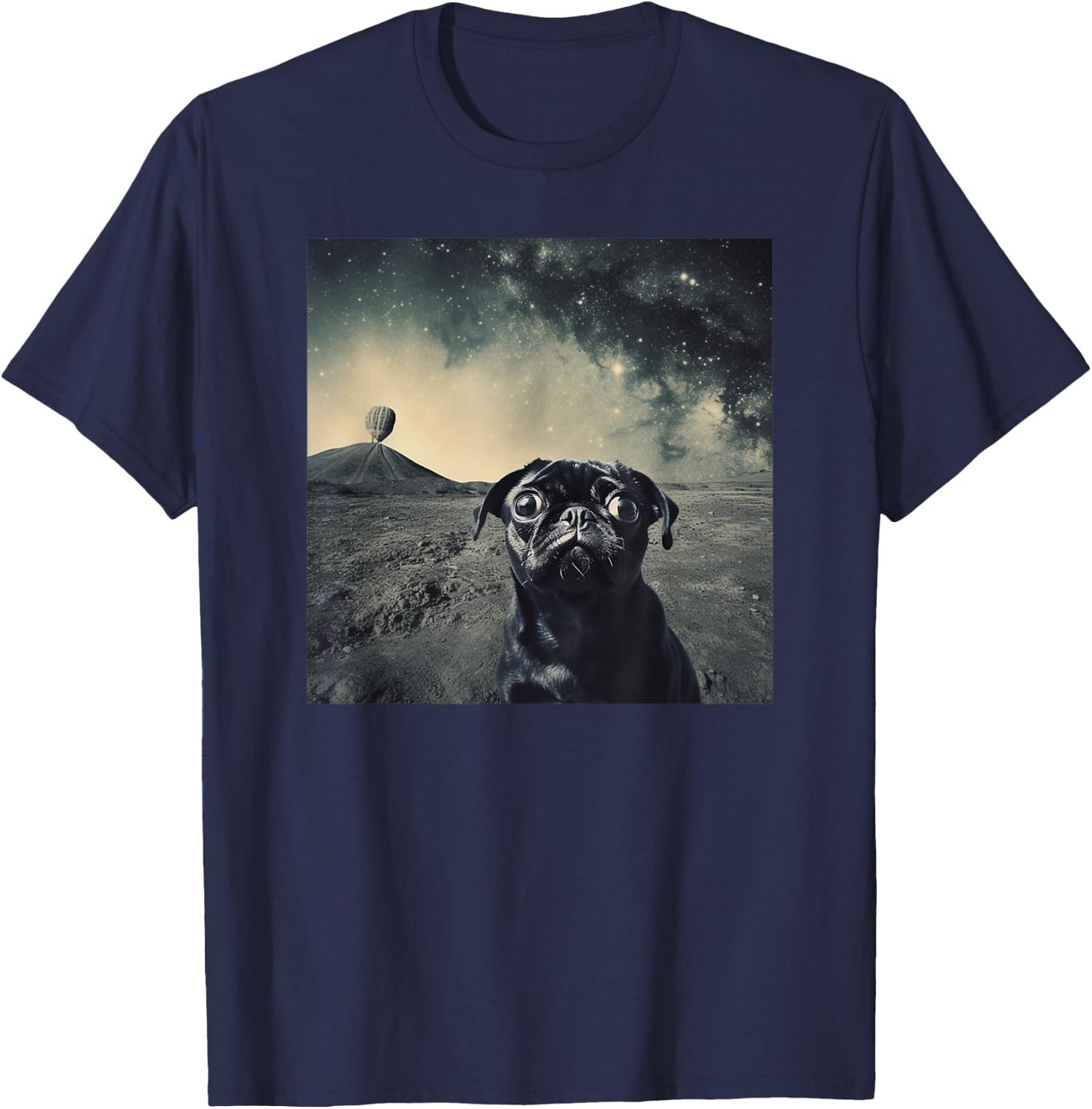 Cute Pug Puppy in Space Funny T-Shirt - T-Shirt | Navy