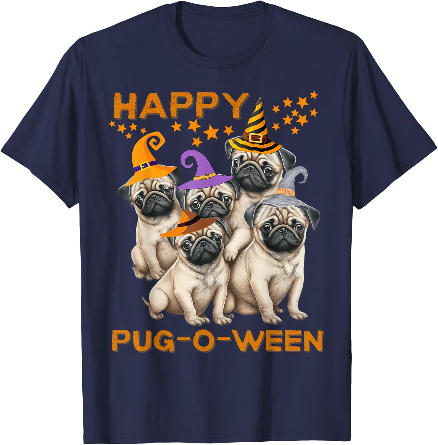 Happy Pug-O-Ween Pug Halloween Cute Dogs Men Women Kids T-Shirt - T-Shirt | Navy
