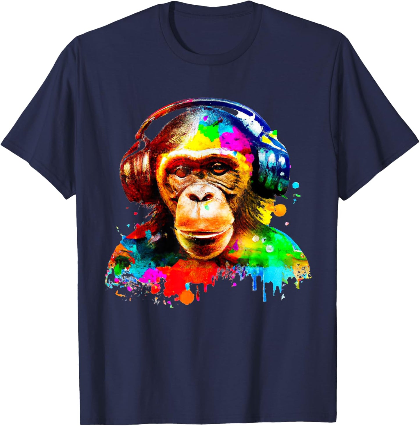 Chimpanzee With Headphones T-Shirt - T-Shirt | Navy