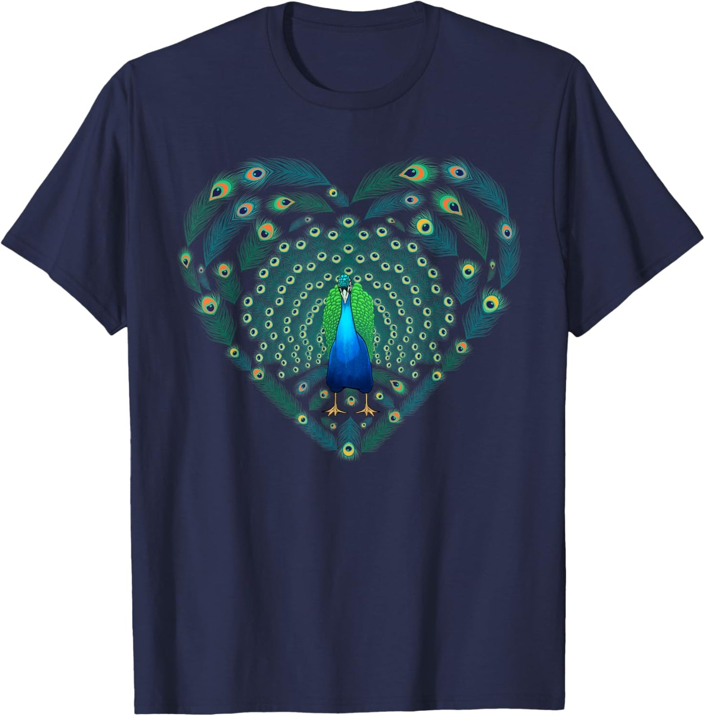 Cool Peacock Women Peacocks Feather Heart Bird Lover T-Shirt - T-Shirt | Navy