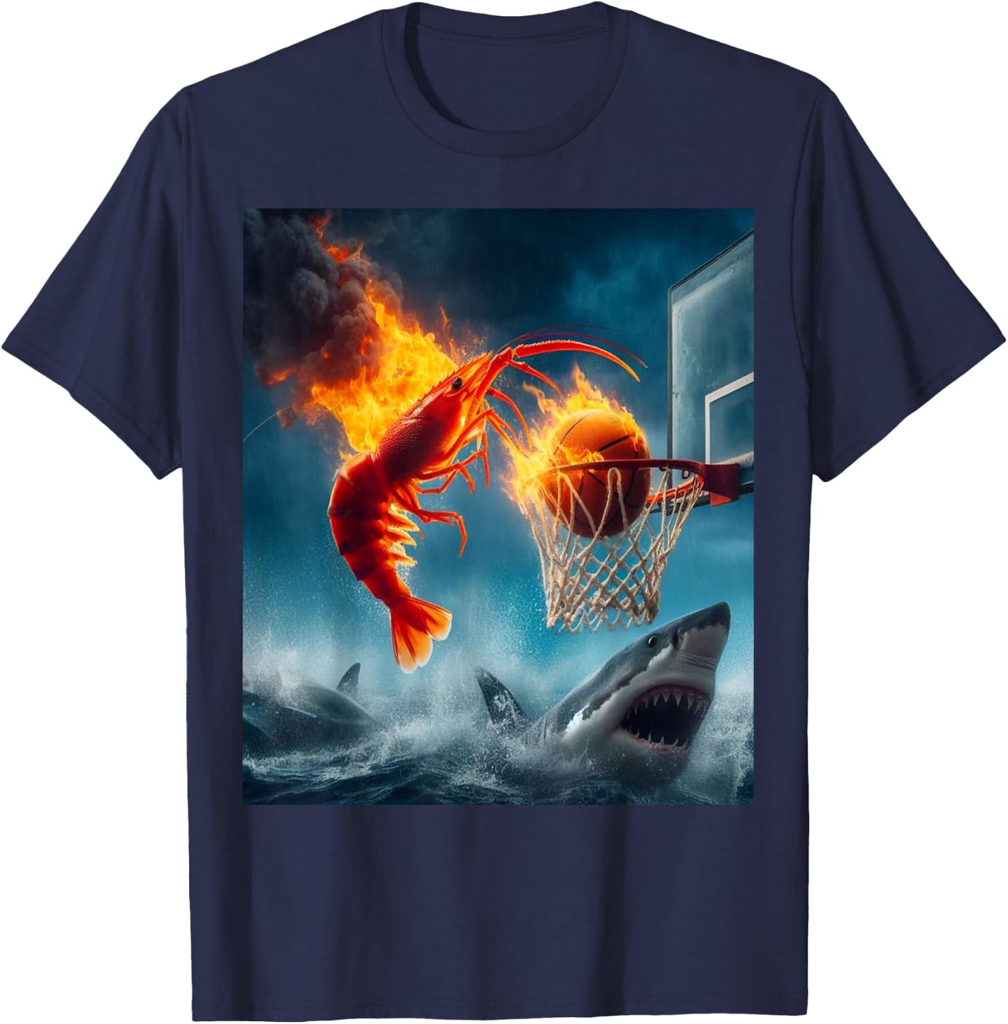 Shrimp Dunking on Shark Funny Fishing Meme T-Shirt - T-Shirt | Navy