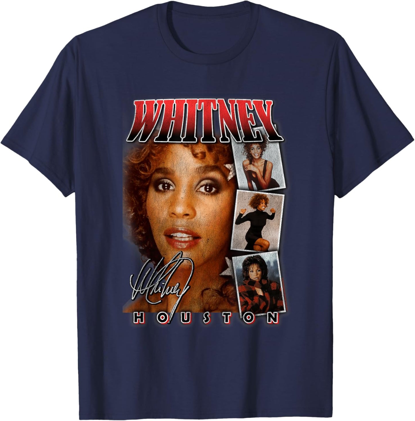 Whitney Houston Photo Collage with Signature T-Shirt - T-Shirt | Navy