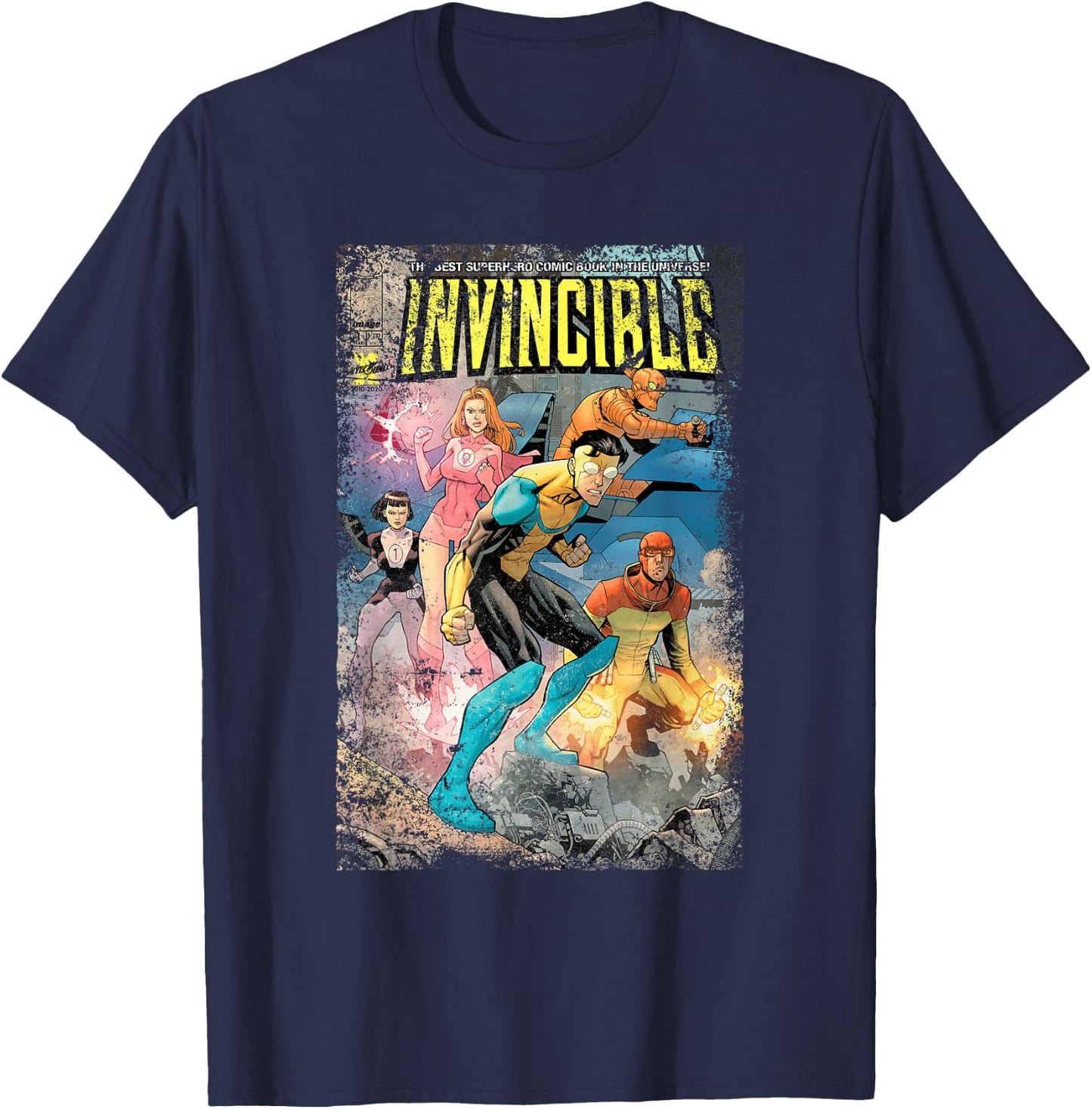 Invincible Distressed Cover - Teen Team T-Shirt - T-Shirt | Navy