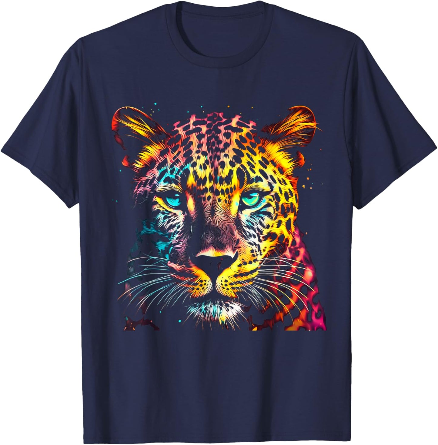 Leopard Green Eyes Artwork - Portrait Art Animal Leopard T-Shirt - T-Shirt | Navy