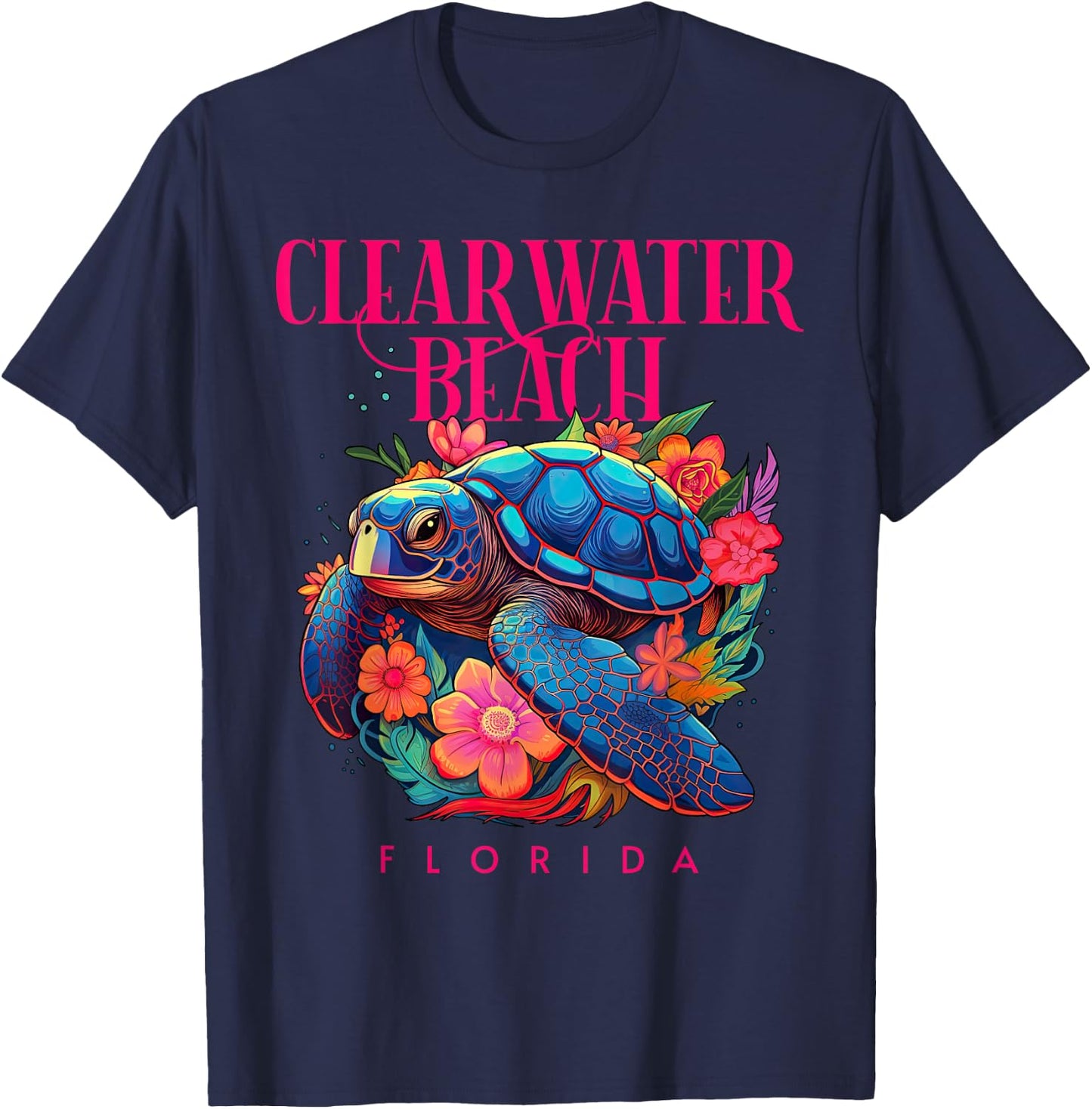 Clearwater Beach Florida Floral Beach Turtle Souvenir T-Shirt - T-Shirt | Navy