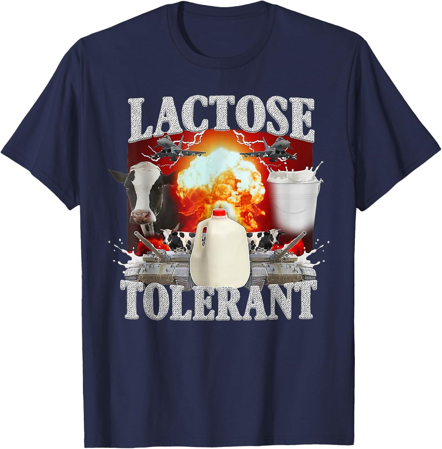 Lactose Tolerant Black Cotton , Men's Small, Classic Fit, Short Sleeve T-Shirt - T-Shirt | Navy