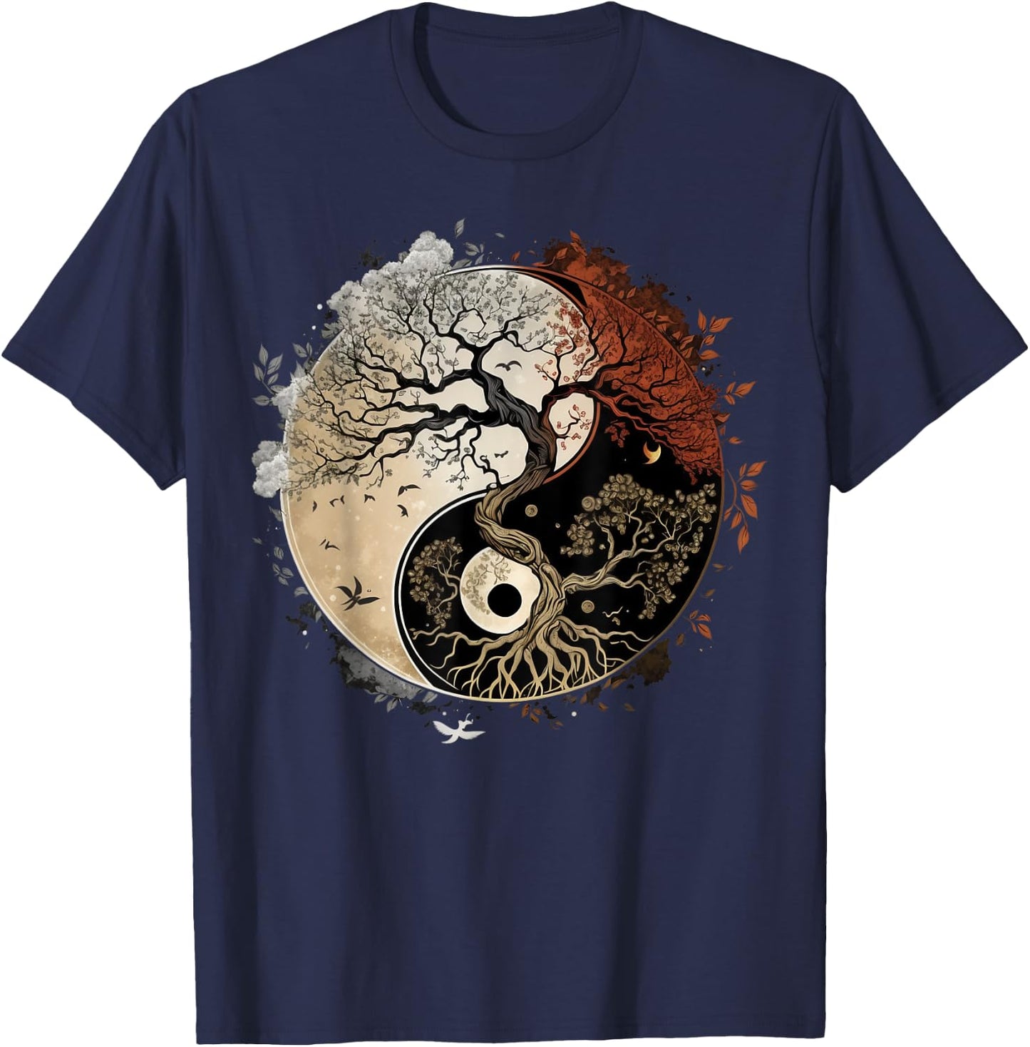Tree of Life on buddhist Yin Yang Meditation T-Shirt - T-Shirt | Navy