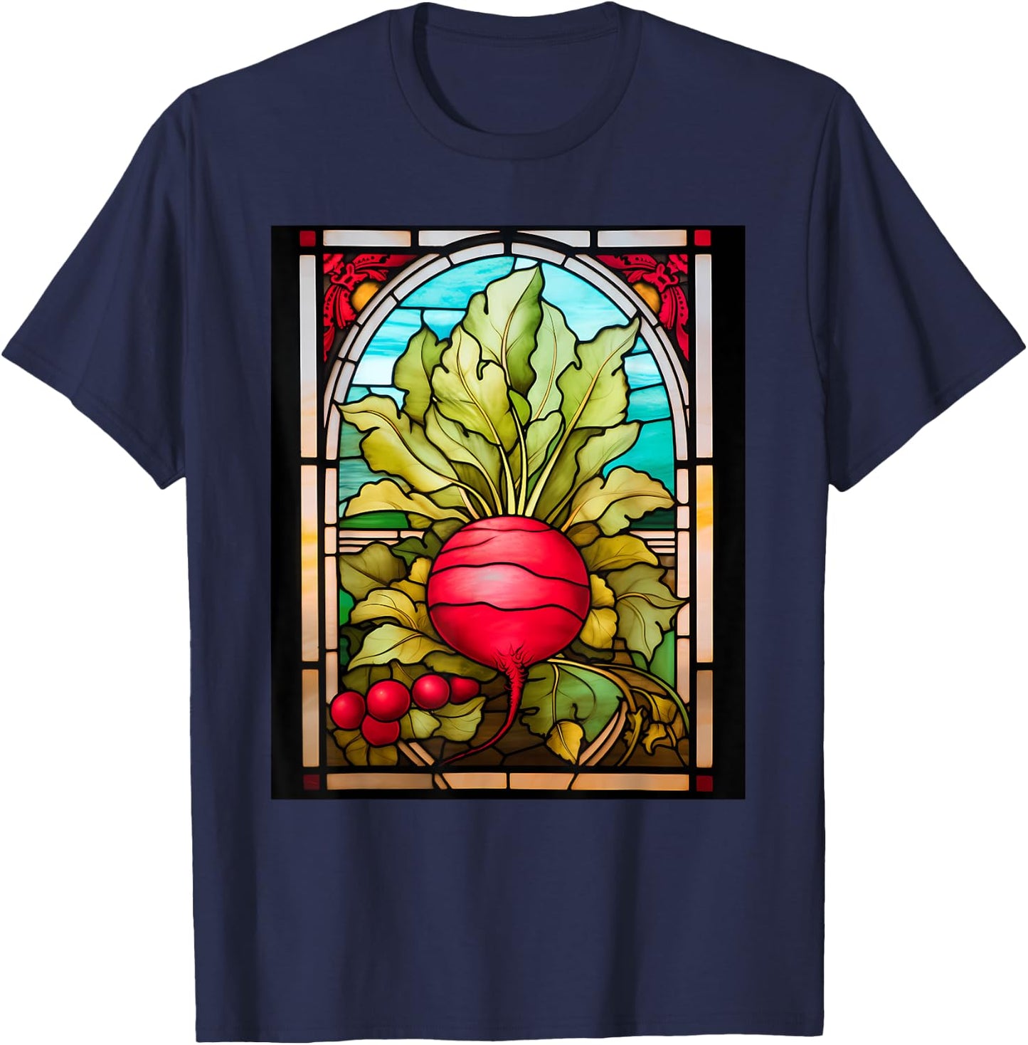 Stained Glass Style Radish T-Shirt - T-Shirt | Navy