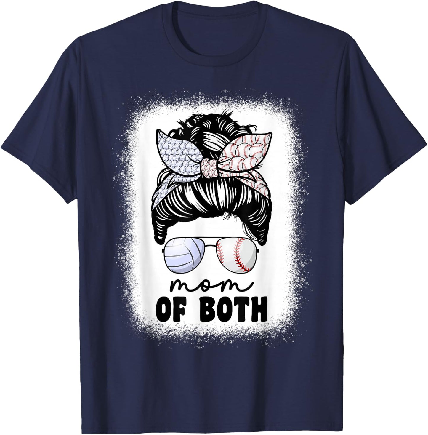 Mom Of Both Volleyball And Baseball Mom Messy Bun T-Shirt - T-Shirt | Navy