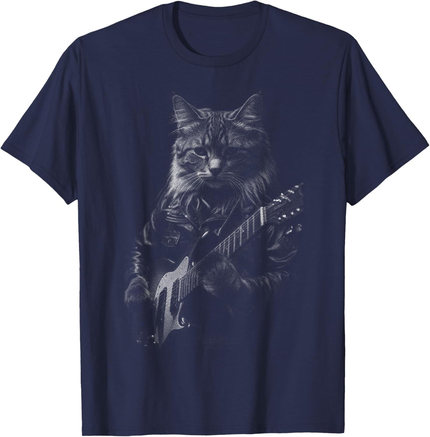 Rock Cat Playing Guitar - Funny Guitar Cat T-Shirt - T-Shirt | Navy