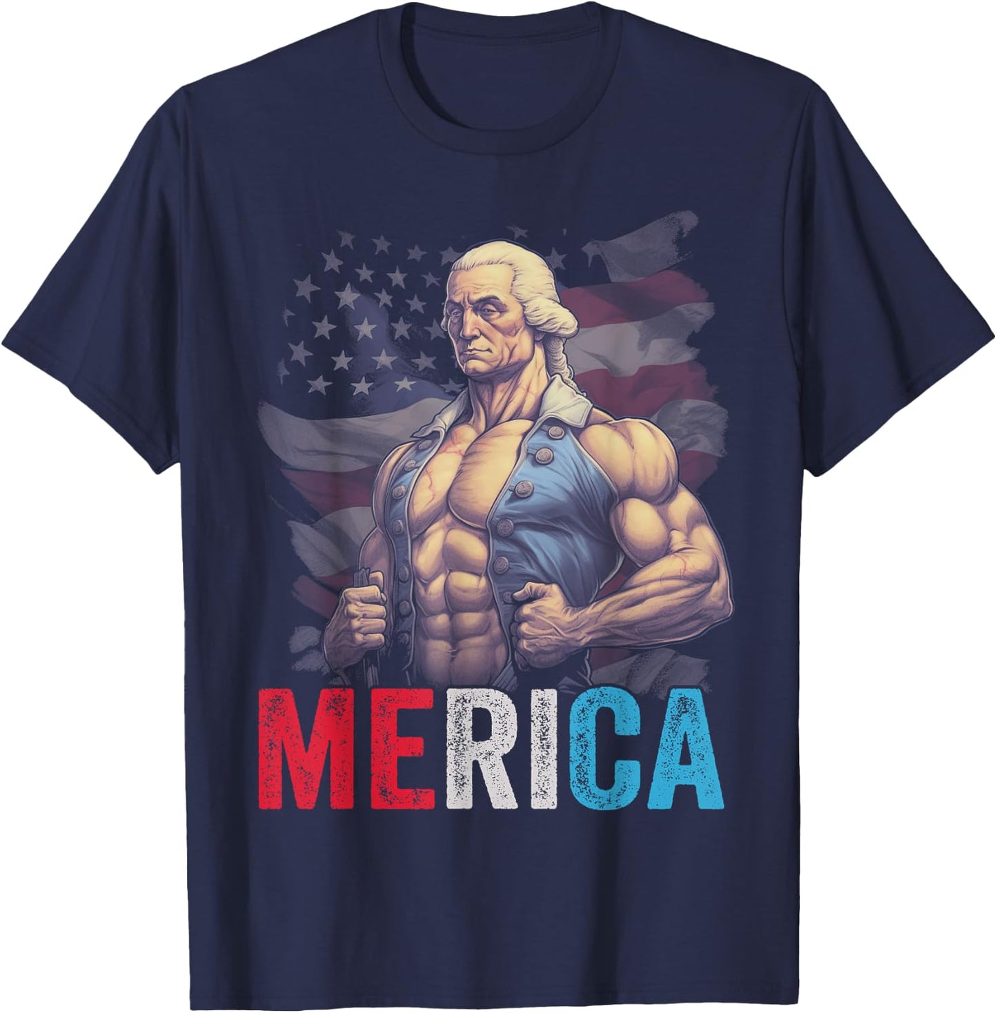 USA 4th Of July George Washington Funny Workout Muscles Women Girls Kids Men T-Shirt - T-Shirt | Navy