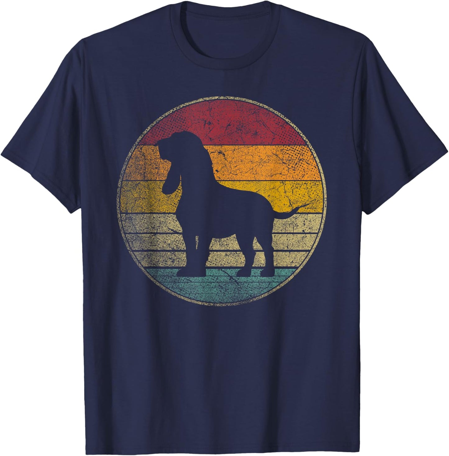 Bassett Hound Dog Vintage Silhouette 70s Retro Distressed T-Shirt - T-Shirt | Navy