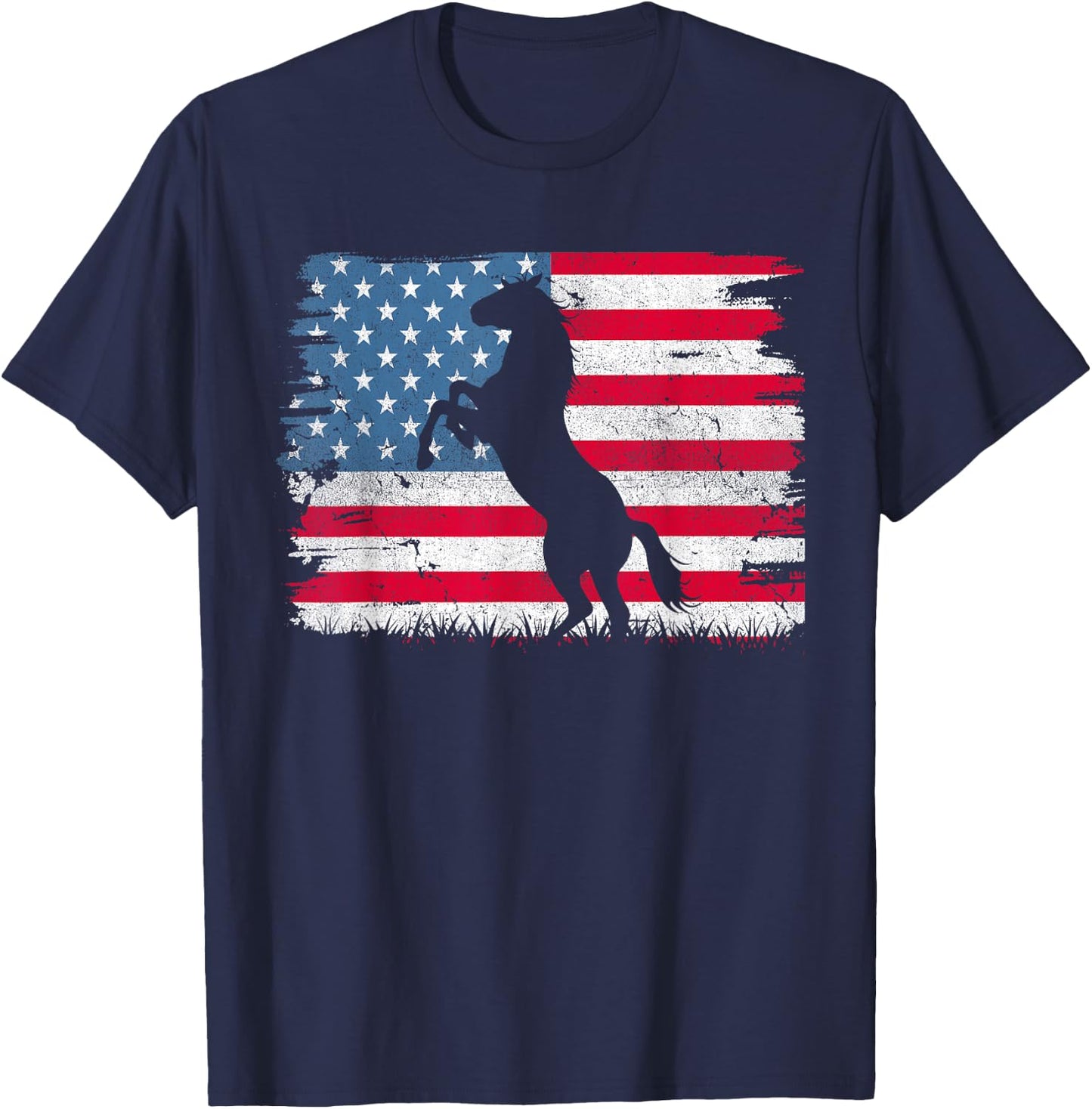 Horse American Flag USA 4th of July Men Women Boys Girls T-Shirt - T-Shirt | Navy