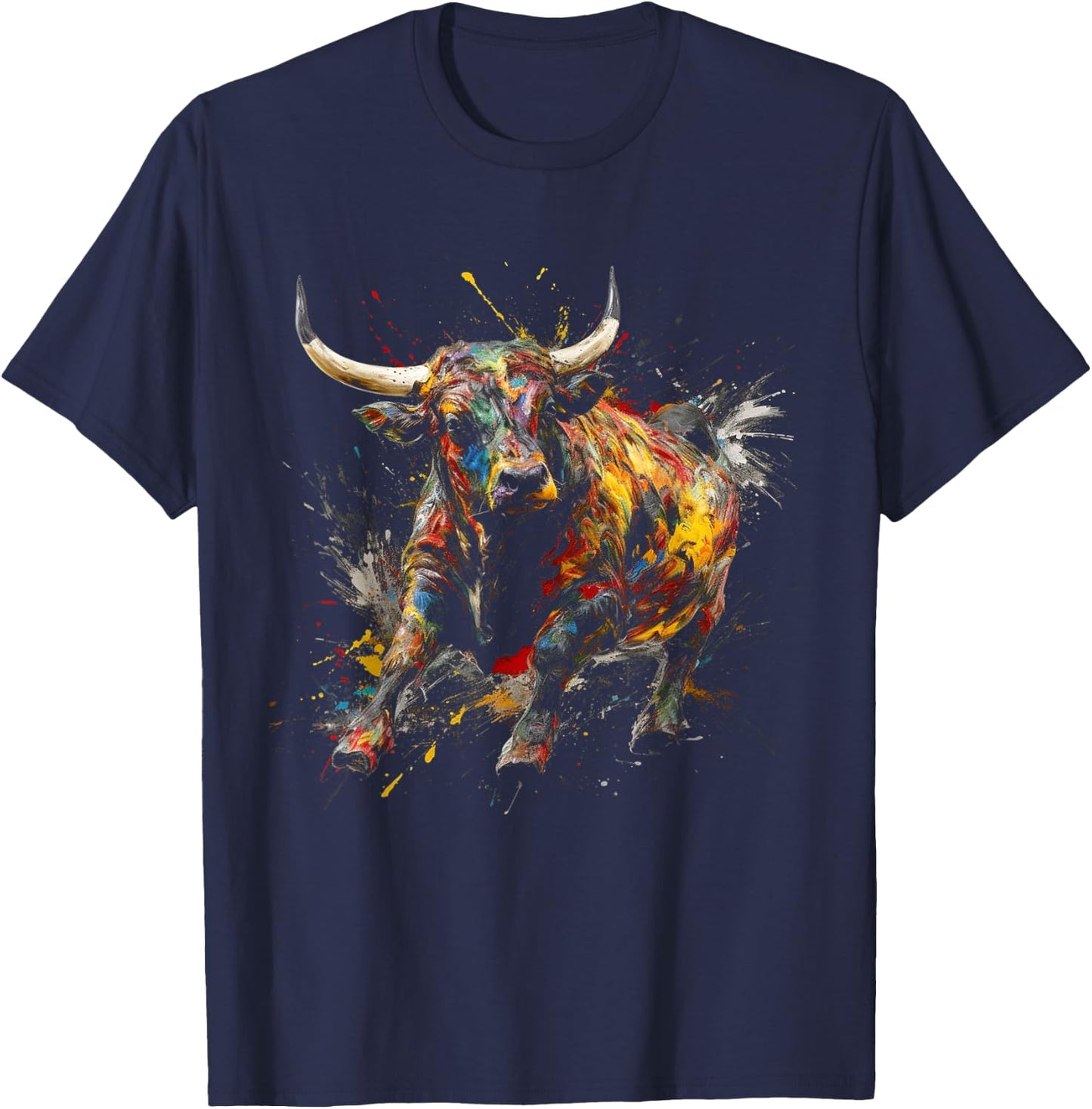 Bull Riding Rodeo Cool Abstract Drip Painting Art T-Shirt - T-Shirt | Navy