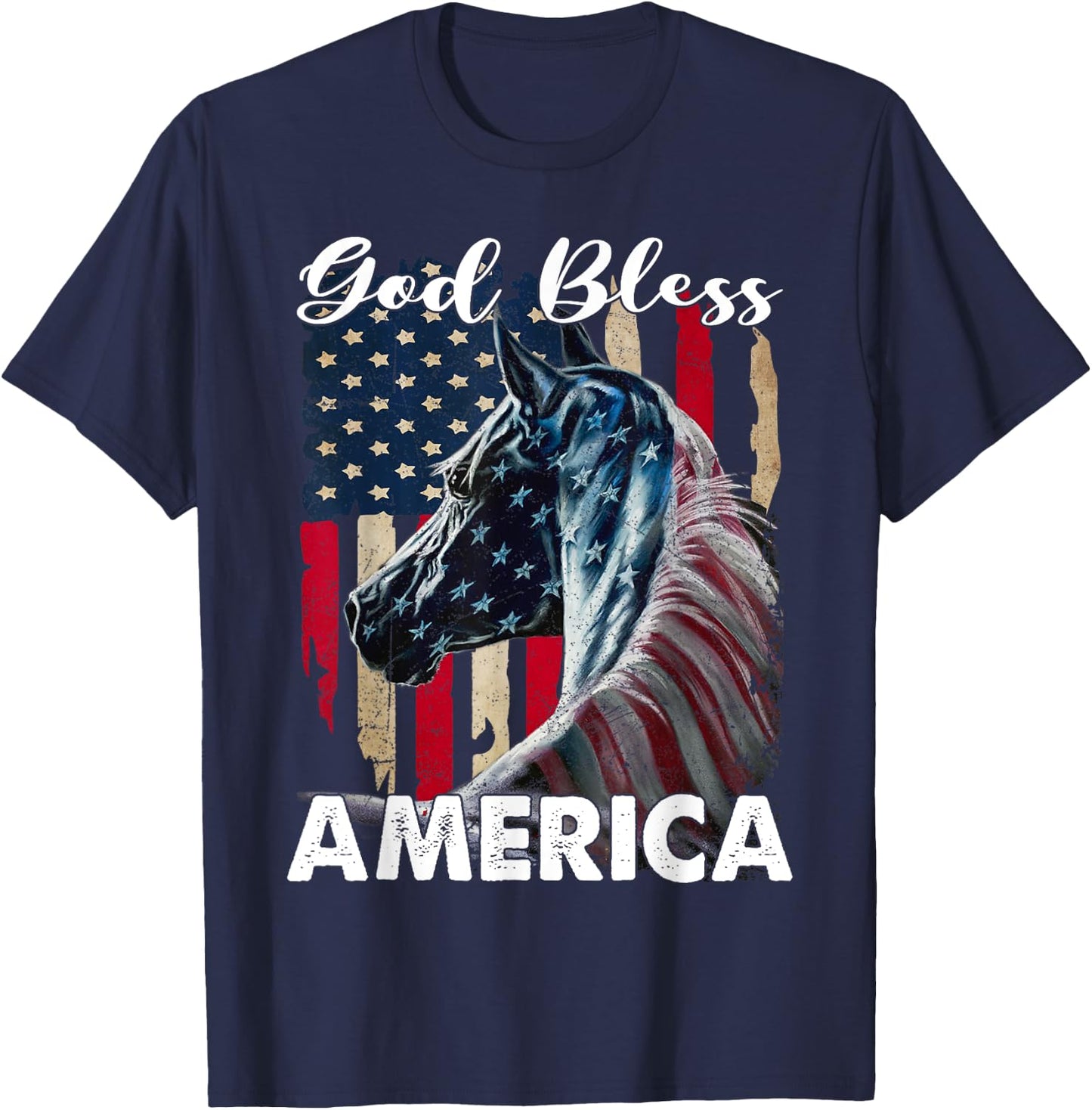 God bless America Horse Flag - Patriotic Horse American Flag T-Shirt - T-Shirt | Navy